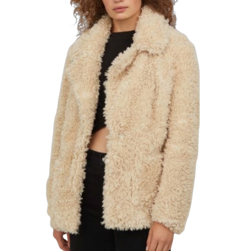 H&M DIVIDED Cream Faux Fur SHAGGY TEDDY BEAR Faux Curly Lamb JACKET/COAT sz S